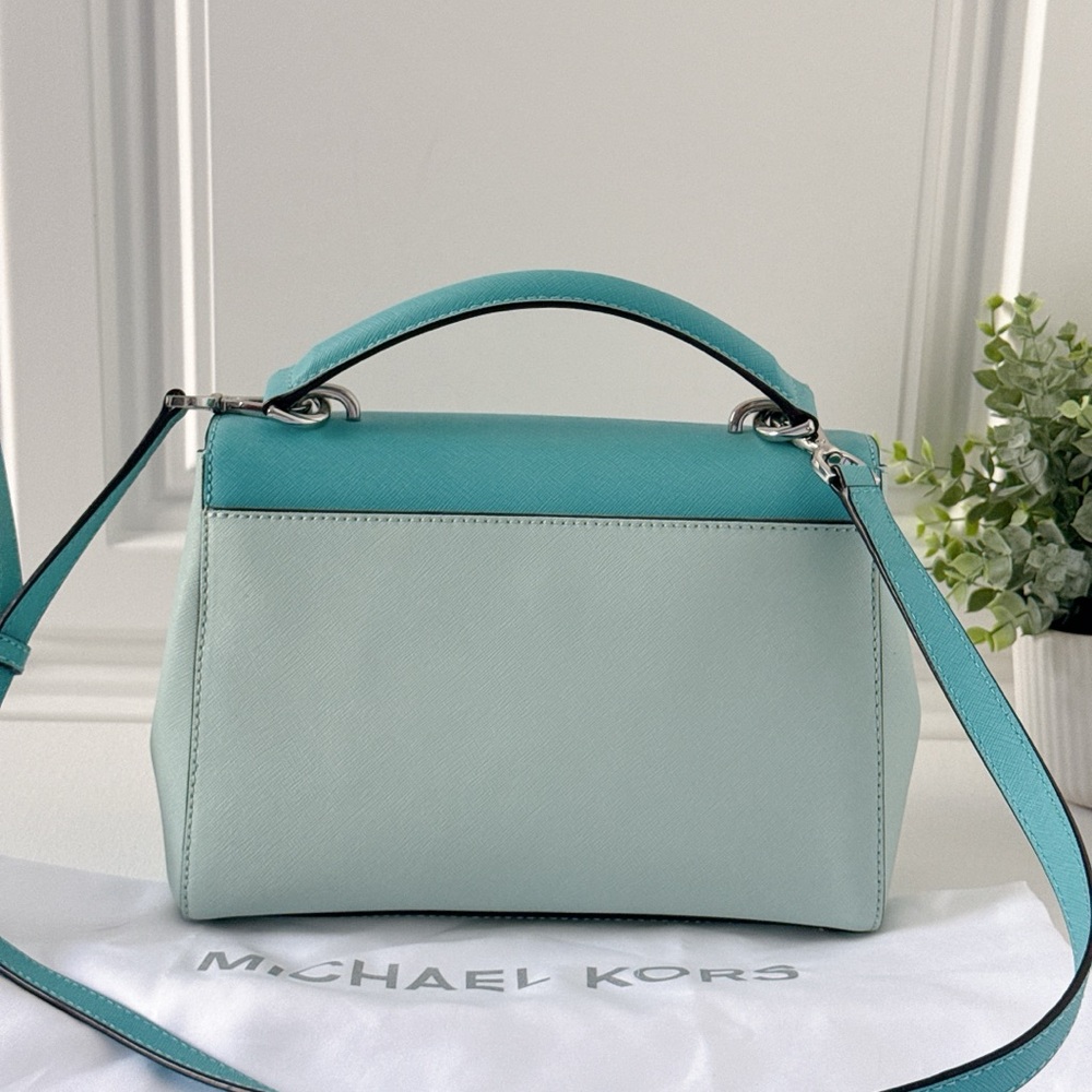 Michael Kors Two-Tone Aqua and Mint Top-Handle Satchel - Picture 2 of 6